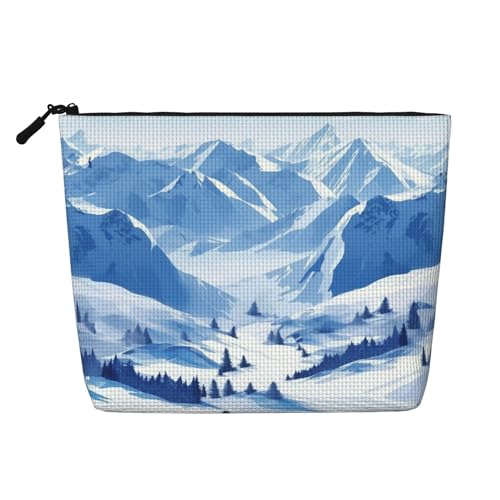 BSCKKDMN Make-up-Tasche für Damen, schöne Landschaft, verschneite Berge, wasserdicht, Leinen, Reise-Kosmetiktasche, leichter Reißverschluss, Reise-Kulturbeutel, Organizer, Make-up-Pinsel von BSCKKDMN