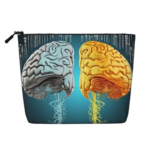 BSCKKDMN Make-up-Tasche für linke und rechte Gehirnfunktionen, wasserdicht, Leinen, Reise-Kosmetiktasche, leichter Reißverschluss, Reise-Kulturbeutel, Organizer, Make-up-Pinsel, Aufbewahrungstasche von BSCKKDMN