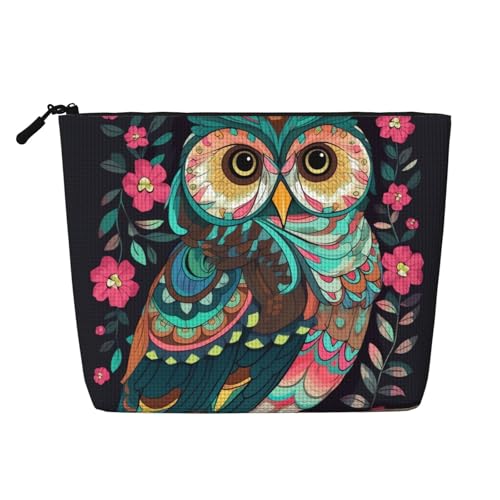 BSCKKDMN Make-up-Tasche mit Anime-Eulen-Motiv, wasserdicht, Leinen, Reise-Kosmetiktasche, leichter Reißverschluss, Reise-Kulturbeutel, Organizer, Make-up-Pinsel, Aufbewahrungstasche von BSCKKDMN