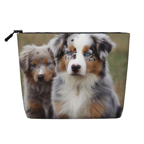 BSCKKDMN Make-up-Tasche mit Australian Shepherd für Damen, wasserdicht, Leinen, Reise-Kosmetiktasche, leichter Reißverschluss, Reise-Kulturbeutel, Organizer, Make-up-Pinsel, Aufbewahrungstasche BSCKKDMN Make-up-Tasche mit Australian Shepherd für Damen, wasserdicht, Leinen, Reise-Kosmetiktasche, leichter Reißverschluss, Reise-Kulturbeutel, Organizer, Make-up-Pinsel, Aufbewahrungstasche von BSCKKDMN