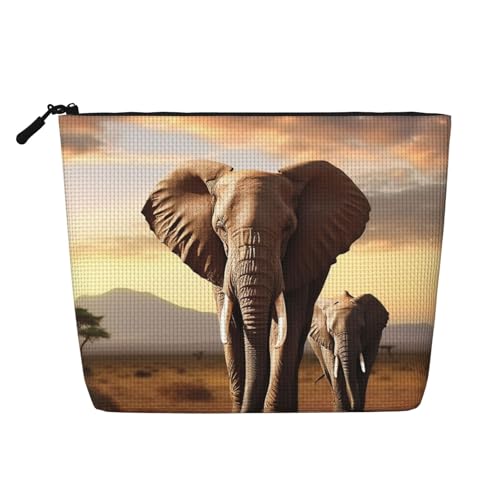 BSCKKDMN Make-up-Tasche mit Elefantenmotiv für Damen, wasserdicht, Leinen, Reise-Kosmetiktasche, leichter Reißverschluss, Reise-Kulturbeutel, Organizer, Make-up-Pinsel, Aufbewahrungstasche von BSCKKDMN