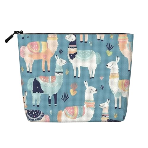 BSCKKDMN Make-up-Tasche mit Lama-Cartoon-Muster, wasserdicht, Leinen, Reise-Kosmetiktasche, leichter Reißverschluss, Reise-Kulturbeutel, Organizer, Make-up-Pinsel, Aufbewahrungstasche BSCKKDMN Make-up-Tasche mit Lama-Cartoon-Muster, wasserdicht, Leinen, Reise-Kosmetiktasche, leichter Reißverschluss, Reise-Kulturbeutel, Organizer, Make-up-Pinsel, Aufbewahrungstasche von BSCKKDMN