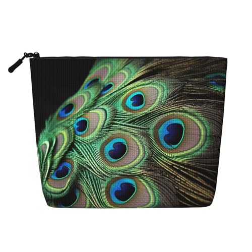 BSCKKDMN Make-up-Tasche mit Pfauenfedern, wasserdicht, Leinen, Reise-Kosmetiktasche, leichter Reißverschluss, Reise-Kulturbeutel, Organizer, Make-up-Pinsel, Aufbewahrungstasche von BSCKKDMN