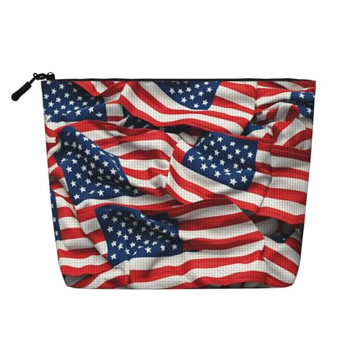 BSCKKDMN Make-up-Tasche mit USA-Flagge, wasserdicht, Leinen, Reise-Kosmetiktasche, leichter Reißverschluss, Reise-Kulturbeutel, Organizer, Make-up-Pinsel, Aufbewahrungstasche von BSCKKDMN