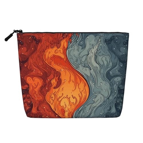 BSCKKDMN Make-up-Tasche mit Wasser- und Feuer-Muster, wasserdicht, Leinen, Reise-Kosmetiktasche, leichter Reißverschluss, Reise-Kulturbeutel, Organizer, Make-up-Pinsel, Aufbewahrungstasche BSCKKDMN Make-up-Tasche mit Wasser- und Feuer-Muster, wasserdicht, Leinen, Reise-Kosmetiktasche, leichter Reißverschluss, Reise-Kulturbeutel, Organizer, Make-up-Pinsel, Aufbewahrungstasche von BSCKKDMN