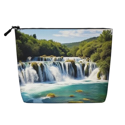 BSCKKDMN Make-up-Tasche mit Wasserfällen auf dem Fluss Krka, wasserdicht, Leinen, Reise-Kosmetiktasche, leichter Reißverschluss, Reise-Kulturbeutel, Organizer, Make-up-Pinsel, Aufbewahrungstasche von BSCKKDMN