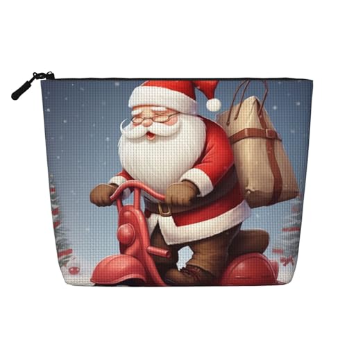 BSCKKDMN Make-up-Tasche mit Weihnachtsmann auf Roller, wasserdicht, Leinen, Reise-Kosmetiktasche, leichter Reißverschluss, Reise-Kulturbeutel, Organizer, Make-up-Pinsel, Aufbewahrungstasche BSCKKDMN Make-up-Tasche mit Weihnachtsmann auf Roller, wasserdicht, Leinen, Reise-Kosmetiktasche, leichter Reißverschluss, Reise-Kulturbeutel, Organizer, Make-up-Pinsel, Aufbewahrungstasche von BSCKKDMN