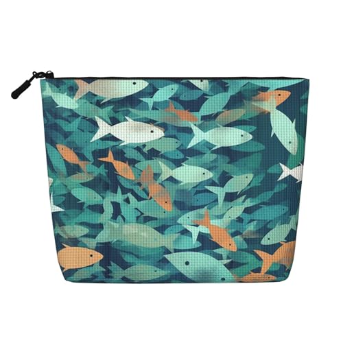 BSCKKDMN Make-up-Tasche mit abstraktem Fischschwarm für Damen, wasserdicht, Leinen, Reise-Kosmetiktasche, leichter Reißverschluss, Reise-Kulturbeutel, Organizer, Make-up-Pinsel, Aufbewahrungstasche BSCKKDMN Make-up-Tasche mit abstraktem Fischschwarm für Damen, wasserdicht, Leinen, Reise-Kosmetiktasche, leichter Reißverschluss, Reise-Kulturbeutel, Organizer, Make-up-Pinsel, Aufbewahrungstasche von BSCKKDMN