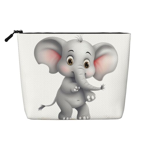BSCKKDMN Make-up-Tasche mit niedlichem Elefantenmotiv, wasserdicht, Leinen, Reise-Kosmetiktasche, leichter Reißverschluss, Reise-Kulturbeutel, Organizer, Make-up-Pinsel, Aufbewahrungstasche von BSCKKDMN