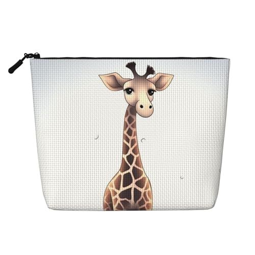 BSCKKDMN Make-up-Tasche mit niedlichem Giraffenmotiv, wasserdicht, Leinen, Reise-Kosmetiktasche, leichter Reißverschluss, Reise-Kulturbeutel, Organizer, Make-up-Pinsel, Aufbewahrungstasche von BSCKKDMN