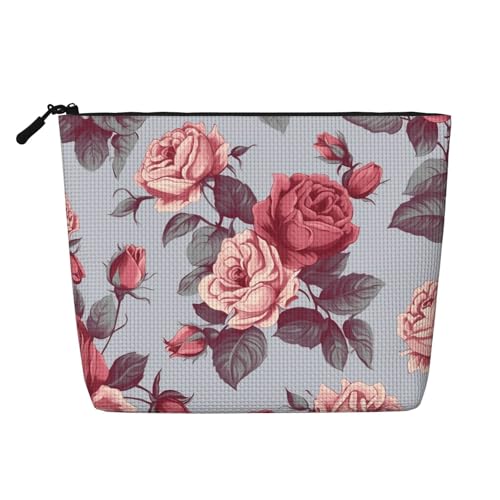 BSCKKDMN Make-up-Tasche mit roten Rosen und Blumenmuster, wasserdicht, Leinen, Reise-Kosmetiktasche, leichter Reißverschluss, Reise-Kulturbeutel, Organizer, Make-up-Pinsel, Aufbewahrungstasche BSCKKDMN Make-up-Tasche mit roten Rosen und Blumenmuster, wasserdicht, Leinen, Reise-Kosmetiktasche, leichter Reißverschluss, Reise-Kulturbeutel, Organizer, Make-up-Pinsel, Aufbewahrungstasche von BSCKKDMN