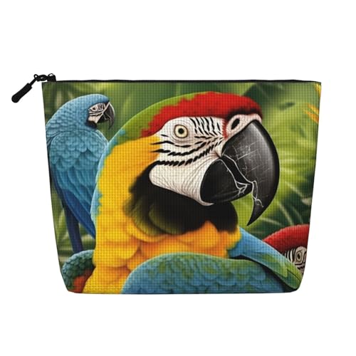 BSCKKDMN Make-up-Tasche mit tropischem Papageien-Motiv, wasserdicht, Leinen, Reise-Kosmetiktasche, leichter Reißverschluss, Reise-Kulturbeutel, Organizer, Make-up-Pinsel, Aufbewahrungstasche von BSCKKDMN