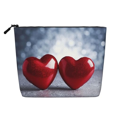 BSCKKDMN Make-up-Tasche mit zwei roten Herzen, wasserdicht, Leinen, Reise-Kosmetiktasche, leichter Reißverschluss, Reise-Kulturbeutel, Organizer, Make-up-Pinsel, Aufbewahrungstasche BSCKKDMN Make-up-Tasche mit zwei roten Herzen, wasserdicht, Leinen, Reise-Kosmetiktasche, leichter Reißverschluss, Reise-Kulturbeutel, Organizer, Make-up-Pinsel, Aufbewahrungstasche von BSCKKDMN