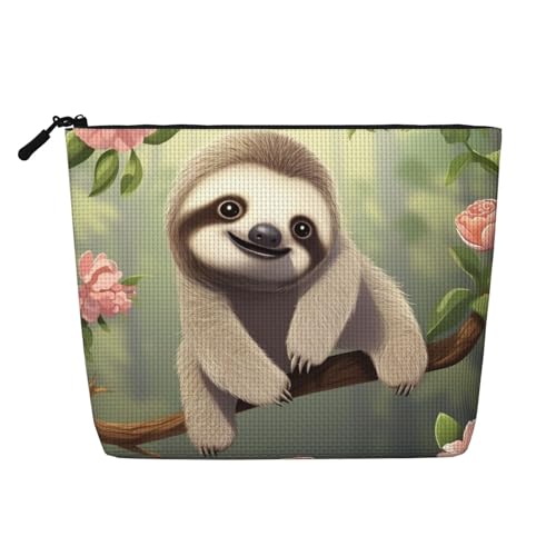 BSCKKDMN Niedliche Baby-Faultier-Make-up-Tasche für Damen, wasserdicht, Leinen, Reise-Kosmetiktasche, leichter Reißverschluss, Reise-Kulturbeutel, Organizer, Make-up-Pinsel, Aufbewahrungstasche von BSCKKDMN