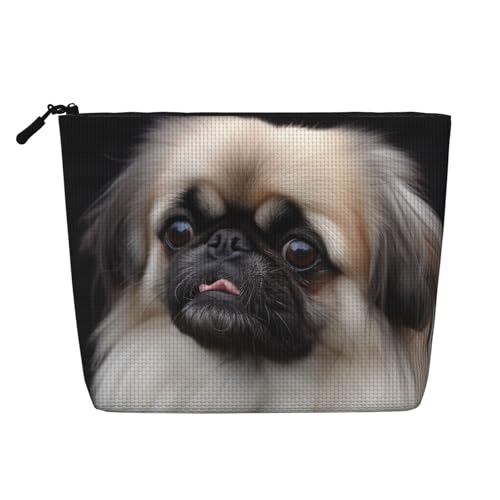 BSCKKDMN Pekinese Hunde-Make-up-Tasche für Damen, wasserdicht, Leinen, Reise-Kosmetiktasche, leichter Reißverschluss, Reise-Kulturbeutel, Organizer, Make-up-Pinsel, Aufbewahrungstasche von BSCKKDMN