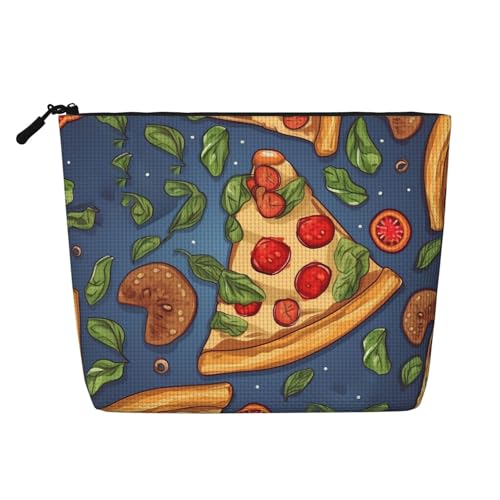 BSCKKDMN Pizza-Make-up-Tasche für Damen, wasserdicht, Leinen, Reise-Kosmetiktasche, leichter Reißverschluss, Reise-Kulturbeutel, Organizer, Make-up-Pinsel, Aufbewahrungstasche von BSCKKDMN
