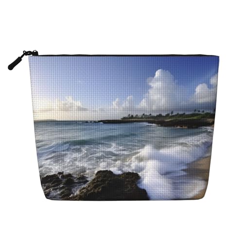 BSCKKDMN Puerto Rico – Strand-Make-up-Tasche für Damen, wasserdicht, Leinen, Reise-Kosmetiktasche, leichter Reißverschluss, Reise-Kulturbeutel, Organizer, Make-up-Pinsel, Aufbewahrungstasche von BSCKKDMN