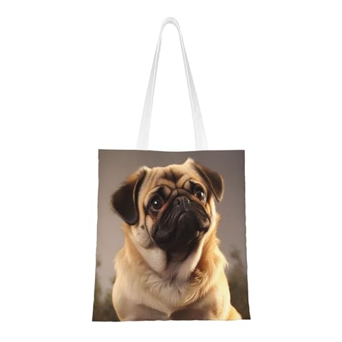 BSCKKDMN Rocks Scenic Tragetasche für Damen, Segeltuch, Schultertaschen mit Taschen, Einkaufstasche, niedlich, wiederverwendbar, Einkaufstasche, Niedlicher Mops-Hund, Einheitsgröße von BSCKKDMN