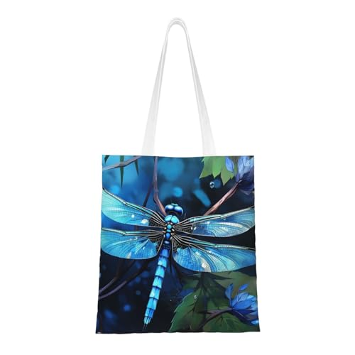 BSCKKDMN Rote Pandas-Tragetasche für Damen, Segeltuch, Schultertaschen mit Taschen, Einkaufstasche, niedlich, wiederverwendbar, Einkaufstasche, Art Blue Libelle, Einheitsgröße von BSCKKDMN