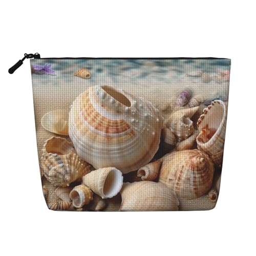 BSCKKDMN Seashells By The Seashore Make-up-Tasche für Damen, wasserdicht, Leinen, Reise-Kosmetiktasche, leichter Reißverschluss, Reise-Kulturbeutel, Organizer, Make-up-Pinsel, Aufbewahrungstasche von BSCKKDMN