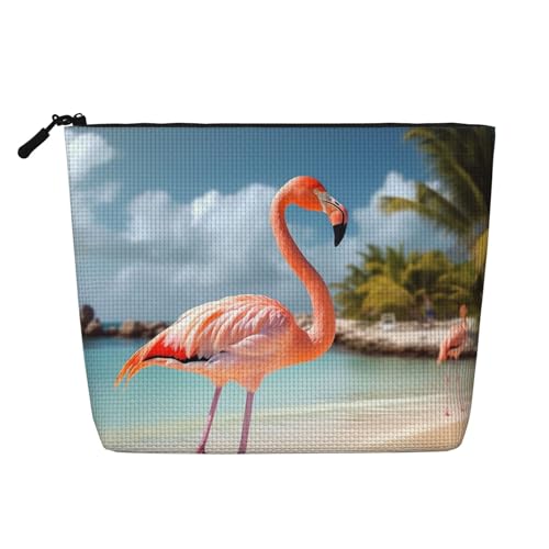 BSCKKDMN Strand-Flamingo-Make-up-Tasche für Damen, wasserdicht, Leinen, Reise-Kosmetiktasche, leichter Reißverschluss, Reise-Kulturbeutel, Organizer, Make-up-Pinsel, Aufbewahrungstasche BSCKKDMN Strand-Flamingo-Make-up-Tasche für Damen, wasserdicht, Leinen, Reise-Kosmetiktasche, leichter Reißverschluss, Reise-Kulturbeutel, Organizer, Make-up-Pinsel, Aufbewahrungstasche von BSCKKDMN