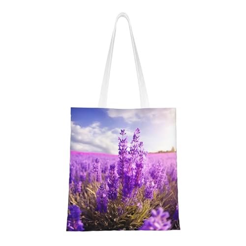BSCKKDMN Strand-Golfplatz-Tragetasche für Damen, Segeltuch-Schultertasche mit Taschen, Einkaufstasche, niedliche, wiederverwendbare Einkaufstasche, Lavendelblüte, Einheitsgröße von BSCKKDMN