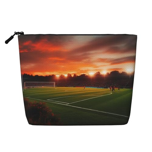 BSCKKDMN Sunset Schöne Fußballfeld-Make-up-Tasche für Damen, wasserdicht, Leinen, Reise-Kosmetiktasche, leichter Reißverschluss, Reise-Kulturbeutel, Organizer, Make-up-Pinsel, Aufbewahrungstasche von BSCKKDMN