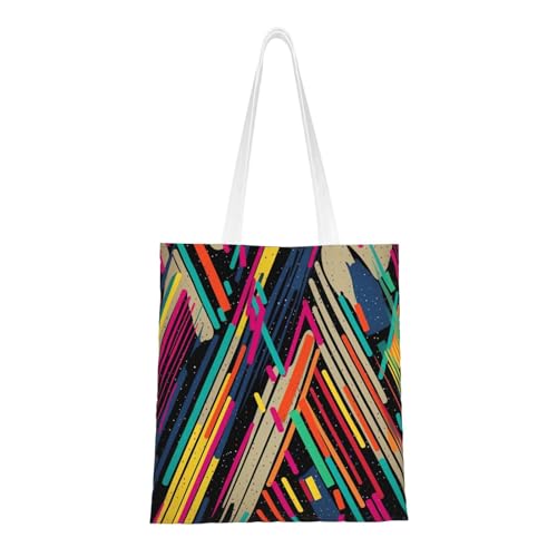 BSCKKDMN Tiger liegend auf Holz Tragetasche für Damen, Segeltuch-Schultertaschen mit Taschen, Einkaufstasche, niedliche, wiederverwendbare Einkaufstasche, Gestreift, abstrakt, bunt, Einheitsgröße von BSCKKDMN