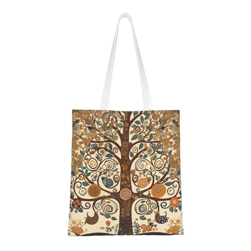 BSCKKDMN Tragetasche für Damen, Leinen-Schultertaschen mit Taschen, Einkaufstasche, niedlich, wiederverwendbar, Schwarz / Weiß, Lebensbaum, Einheitsgröße von BSCKKDMN