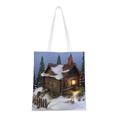 BSCKKDMN Tragetasche für Damen, Leinen-Schultertaschen mit Taschen, Einkaufstasche, niedlich, wiederverwendbar, Schwarz / Weiß, Rustikale Holzlandschaft, Einheitsgröße von BSCKKDMN