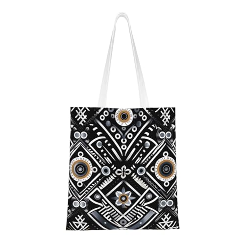 BSCKKDMN Tragetasche für Damen, Leinen-Schultertaschen mit Taschen, Einkaufstasche, niedlich, wiederverwendbar, Schwarz / Weiß, Schwarz-weißes Muster, Einheitsgröße von BSCKKDMN