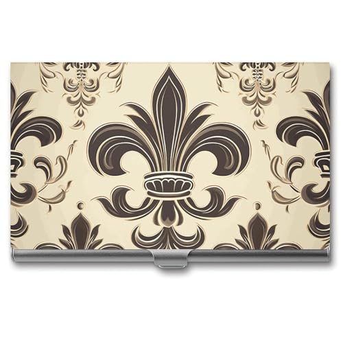 BSCKKDMN Visitenkartenetui, schmal, tragbar, Metall, Fleur-de-Lis und Mantelarme, Rittertasche, Namenskartenhalter, Geldbörse für Männer und Frauen, Büro, Reisen von BSCKKDMN