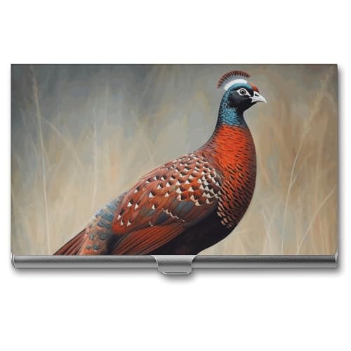 BSCKKDMN Visitenkartenetui, schmal, tragbar, Metall, Rot, Fasan, Namenskartenhalter, Geldbörse, für Männer und Frauen, Büro, Reisen von BSCKKDMN