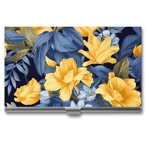 BSCKKDMN Visitenkartenetui, schmal, tragbar, Metall, blauer Boden, gelbes Blumenmuster, Namenskartenhalter, Geldbörse für Männer und Frauen, Büro, Reisen BSCKKDMN Visitenkartenetui, schmal, tragbar, Metall, blauer Boden, gelbes Blumenmuster, Namenskartenhalter, Geldbörse für Männer und Frauen, Büro, Reisen von BSCKKDMN