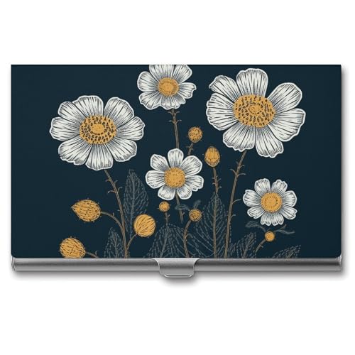 BSCKKDMN Visitenkartenetui, schmal, tragbar, Metall, drei weiße Blumen, PNG-Tasche, Namenskartenhalter, Geldbörse für Männer und Frauen, Büro, Reisen von BSCKKDMN