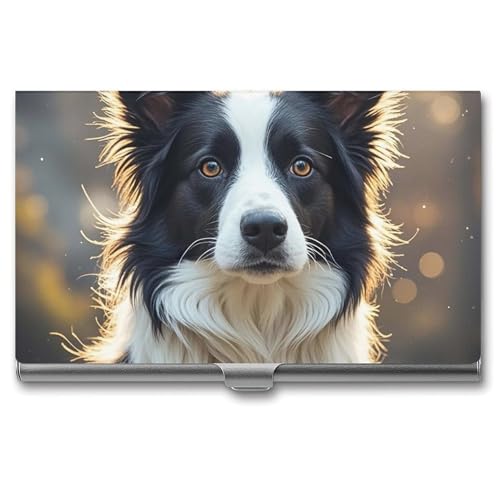 BSCKKDMN Visitenkartenetui, schmal, tragbar, Metall, niedlicher Border Collie, Tasche, Namenskartenhalter, Geldbörse für Männer und Frauen, Büro, Reisen von BSCKKDMN