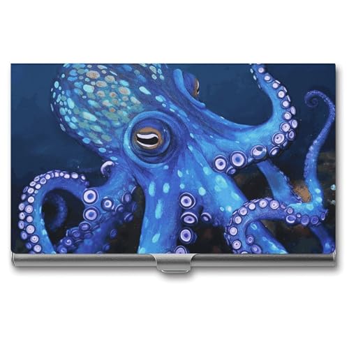 BSCKKDMN Visitenkartenetui Slim Portable Metall Visitenkartenetui Blau Octopus Pocket Namenskartenhalter Brieftasche für Männer Frauen Büro Reisen von BSCKKDMN