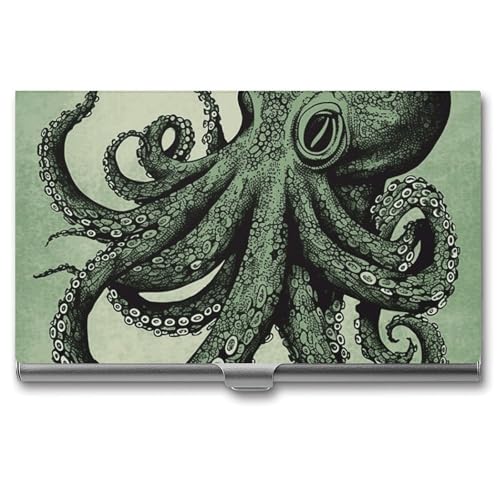BSCKKDMN Visitenkartenetui Slim Portable Metall Visitenkartenetui Grün Octopus Pocket Namenskartenhalter Brieftasche für Männer Frauen Büro Reisen von BSCKKDMN