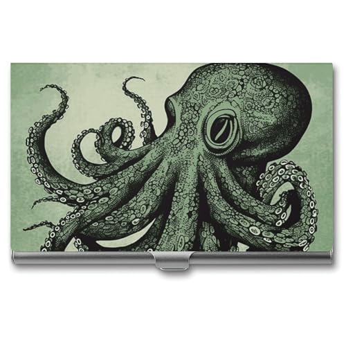 BSCKKDMN Visitenkartenetui Slim Portable Metall Visitenkartenetui Grün Octopus Pocket Namenskartenhalter Brieftasche für Männer Frauen Büro Reisen von BSCKKDMN