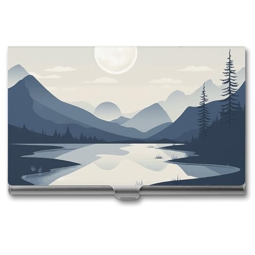 BSCKKDMN Visitenkartenhalter, schlank, tragbar, Metall, Flüsse und Berge, Tasche, Namenskartenhalter, Geldbörse für Männer und Frauen, Büro, Reisen von BSCKKDMN