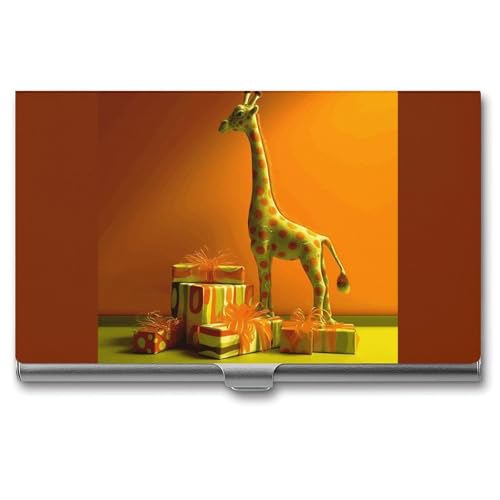 BSCKKDMN Visitenkartenhalter, schlank, tragbar, Metall, Giraffe und Geschenktasche, Namenskartenhalter, Geldbörse für Männer und Frauen, Büro, Reisen von BSCKKDMN