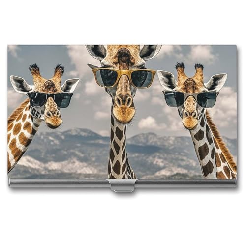 BSCKKDMN Visitenkartenhalter, schlank, tragbar, Metall, Visitenkartenetui, Giraffen, mit Sonnenbrille, Tasche, Namenskartenhalter, Brieftasche für Männer und Frauen, Büro, Reisen BSCKKDMN Visitenkartenhalter, schlank, tragbar, Metall, Visitenkartenetui, Giraffen, mit Sonnenbrille, Tasche, Namenskartenhalter, Brieftasche für Männer und Frauen, Büro, Reisen von BSCKKDMN