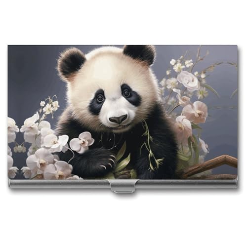 BSCKKDMN Visitenkartenhalter, schlank, tragbar, Metall, Visitenkartenetui, Panda, mit Blumentasche, Namenskartenhalter, Geldbörse für Männer und Frauen, Büro, Reisen von BSCKKDMN