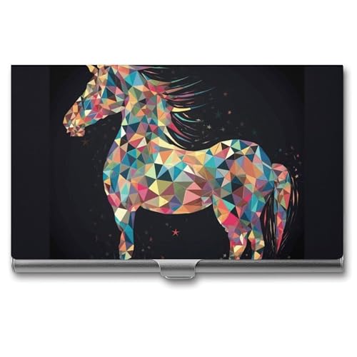 BSCKKDMN Visitenkartenhalter, schlank, tragbar, Metall, Visitenkartenetui, bunte Pferde, Tasche, Namenskartenhalter, Geldbörse für Männer und Frauen, Büro, Reisen von BSCKKDMN