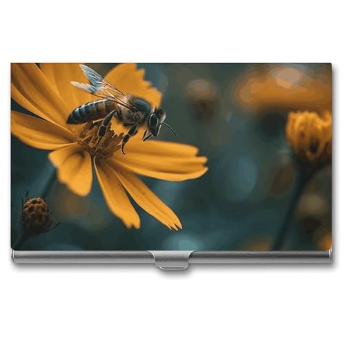 BSCKKDMN Visitenkartenhalter, schlank, tragbar, Metall, Visitenkartenetui, eine Biene fliegt durch Tasche, Namenskartenhalter, Brieftasche für Männer und Frauen, Büro, Reisen von BSCKKDMN