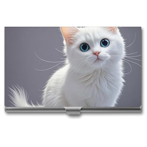 BSCKKDMN Visitenkartenhalter, schlank, tragbar, Metall, Visitenkartenetui, weiß, niedliche Katzentasche, Namenskartenhalter, Brieftasche für Männer und Frauen, Büro, Reisen von BSCKKDMN