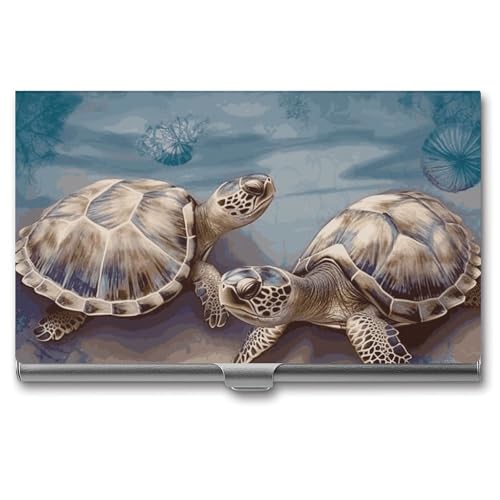 BSCKKDMN Visitenkartenhalter, schlank, tragbar, Metall, Visitenkartenetui, zwei Schildkröten und Muscheln, Tasche, Namenskartenhalter, Brieftasche für Männer und Frauen, Büro, Reisen von BSCKKDMN