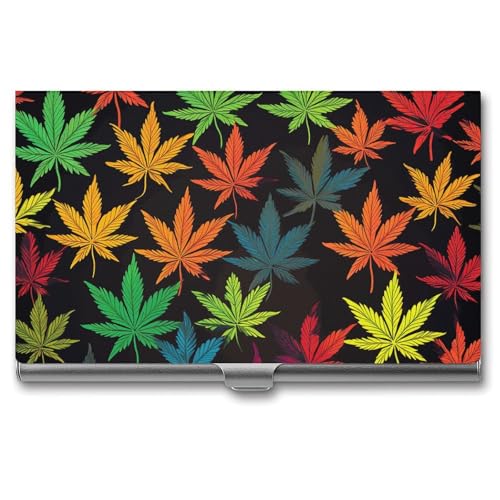 BSCKKDMN Visitenkartenhalter, schlank, tragbar, Metall, bunt, Cannabisblätter, Tasche, Namenskartenhalter, Geldbörse für Männer und Frauen, Büro, Reisen von BSCKKDMN