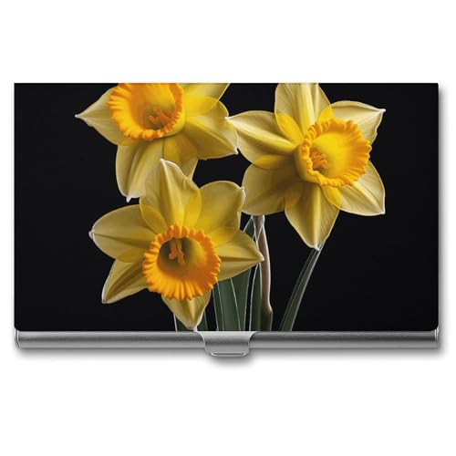 BSCKKDMN Visitenkartenhalter, schmal, tragbar, Metall, Visitenkartenetui, Gelbe Narzissen, Tasche, Namenskartenhalter, Brieftasche für Männer und Frauen, Büro, Reisen von BSCKKDMN