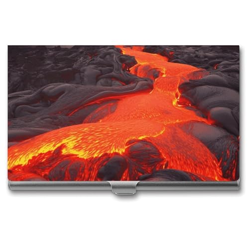 BSCKKDMN Visitenkartenhalter, schmal, tragbar, Metall, Visitenkartenetui, rote Lavatasche, Namenskartenhalter, Brieftasche für Männer und Frauen, Büro, Reisen von BSCKKDMN